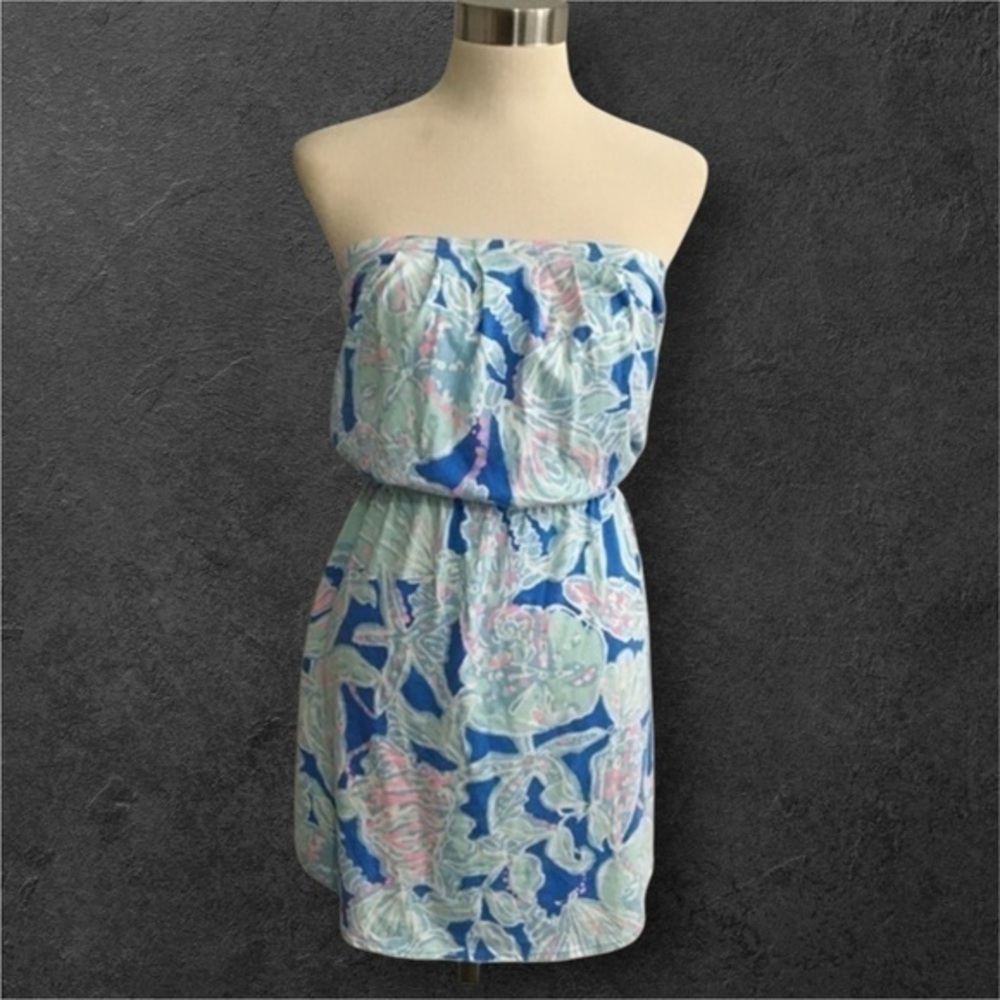 Lily Pulitzer Strapless Windsor Dress Bay Blue Into the Deep SeaShell size XS